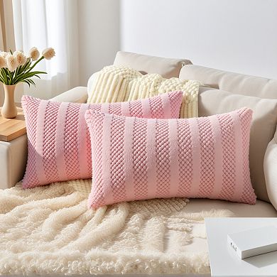 Pack of 2 Soft Plush Throw Pillow Covers Decorative Farmhouse Cushion Pillowcase, Stripe, Home Decor