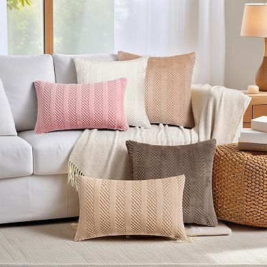 Pack of 2 Soft Plush Throw Pillow Covers Decorative Farmhouse Cushion Pillowcase, Stripe, Home Decor