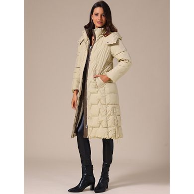 Women's Winter Long Puffer Coat Hooded Zip Up Down Jackets Outerwear