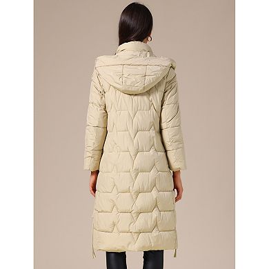 Women's Winter Long Puffer Coat Hooded Zip Up Down Jackets Outerwear