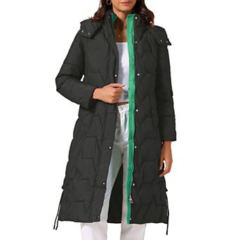 Women's Winter Long Puffer Coat Hooded Zip Up Down Jackets Outerwear