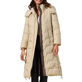 Women's Winter Long Puffer Coat Hooded Zip Up Down Jackets Outerwear