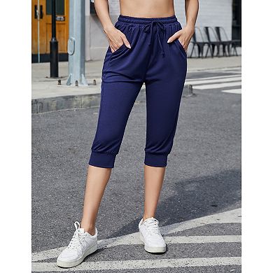 Capris for Women Casual Crop Pants Loose Fit Comfy Drawstring Lounge Pants with Pockets