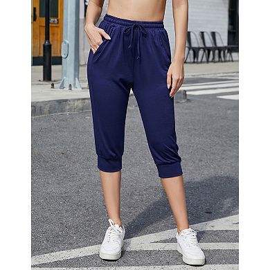 Capris for Women Casual Crop Pants Loose Fit Comfy Drawstring Lounge Pants with Pockets