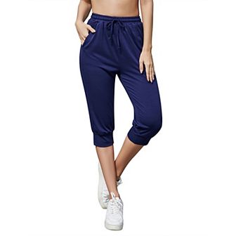 Capris for Women Casual Crop Pants Loose Fit Comfy Drawstring Lounge Pants with Pockets