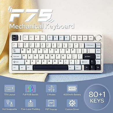 AULA F75 81-Key Wireless Hot Swappable Mechanical Gaming Keyboard, RGB, Knob, Normal/ Patterned Key
