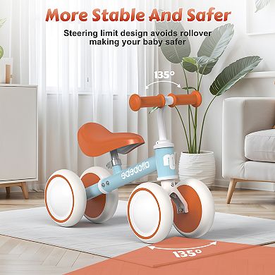 Allobebe Baby Ride-On Balance Bike for 1230 Months, Adjustable Seat, Soft Silent 4-Wheel Ride-On