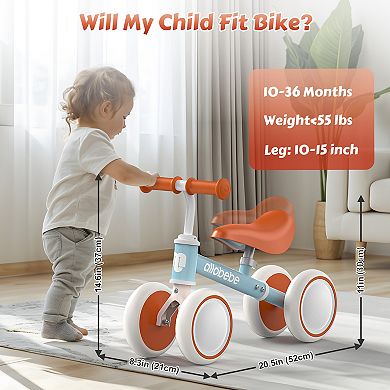 Allobebe Baby Ride-On Balance Bike for 1230 Months, Adjustable Seat, Soft Silent 4-Wheel Ride-On