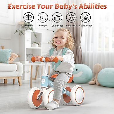 Allobebe Baby Ride-On Balance Bike for 1230 Months, Adjustable Seat, Soft Silent 4-Wheel Ride-On