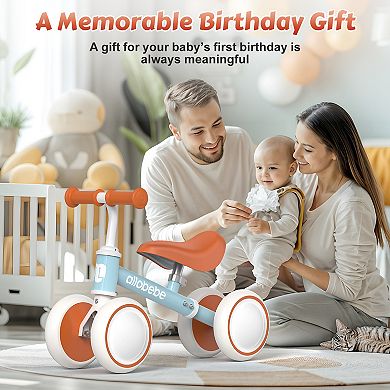 Allobebe Baby Ride-On Balance Bike for 1230 Months, Adjustable Seat, Soft Silent 4-Wheel Ride-On