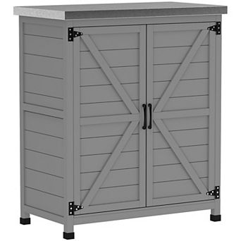Outsunny Outdoor Storage Table, Wooden Tool Shed w/Shelves,