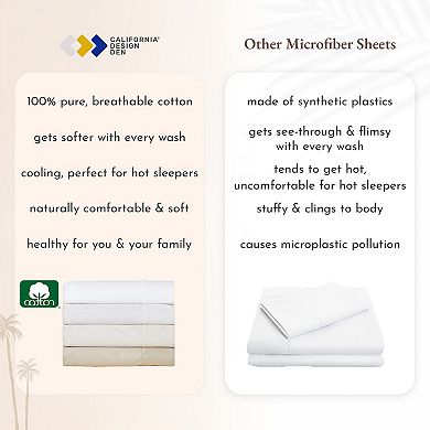 California Design Den Soft 100% Cotton Sheet Set with Deep Pockets - Cool and Durable Sateen Weave