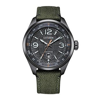 Citizen Eco-Drive Men’s Grey Ion-Plated Nylon Strap Watch - AW1837-11H