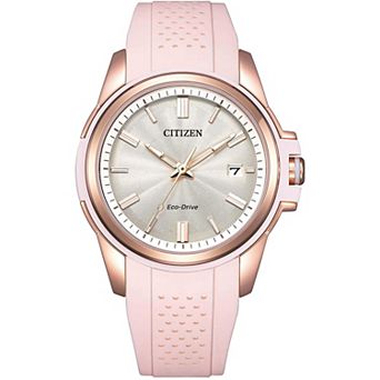 Citizen Eco-Drive Women's Rose Tone Stainless Steel Silicone Strap Watch - FE6138-05B