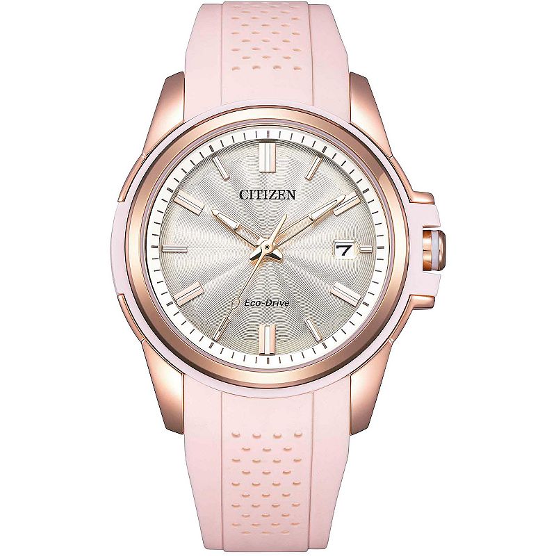 Citizen Eco-Drive Women's Rose Tone Stainless Steel Silicone Strap Watch - FE6138-05B