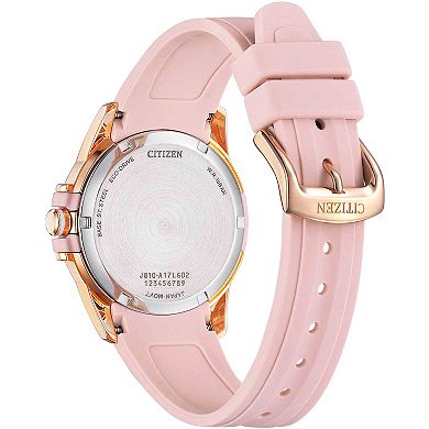 Citizen Eco-Drive Women's Rose Tone Stainless Steel Silicone Strap Watch - FE6138-05B