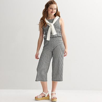 Girls 7-16 Knit Works Gingham Peplum Jumpsuit with Bow Hair Clip