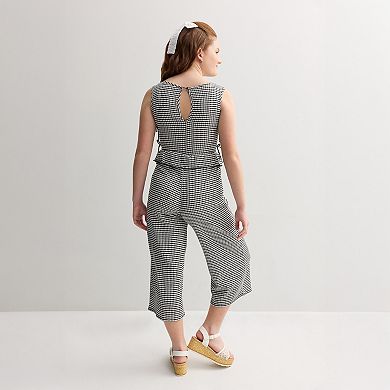 Girls 7-16 Knit Works Gingham Peplum Jumpsuit with Bow Hair Clip