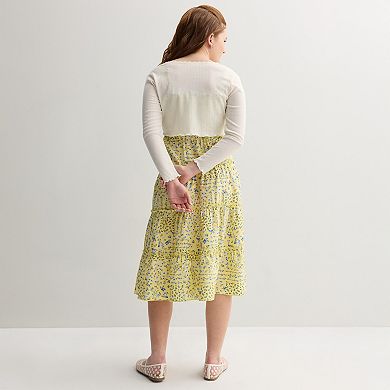 Girls Knit Works 2-Piece Long Sleeve Cardigan & Smocked Tiered Maxi Dress