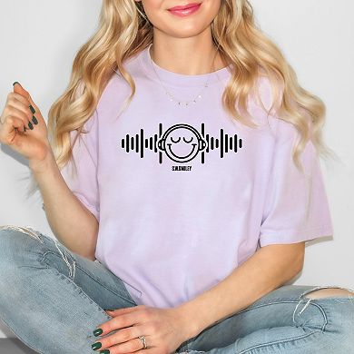 S.W.Smiley Headphones Music - Women's Garment Dyed Graphic T-Shirt