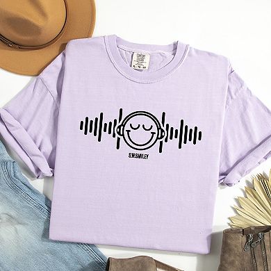 S.W.Smiley Headphones Music - Women's Garment Dyed Graphic T-Shirt
