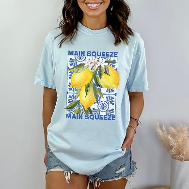 Main Squeeze Lemons - Womens Garment Dyed Graphic T-Shirt