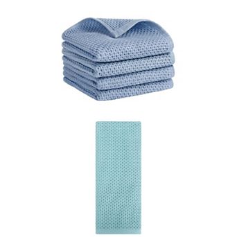 5 pc Cotton Hand Towel Set, Solid Waffle Hand Towels, Soft Towels for Bathroom and Hotel, 13"x30"
