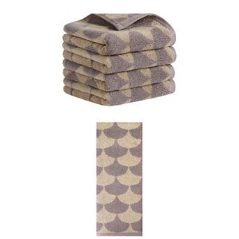 5 pc Cotton Hand Towels, Geometric Absorbent Soft Decorative Hand Towel for Bathroom 13"x29"