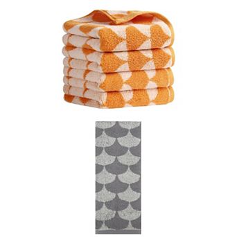 5 pc Cotton Hand Towels, Geometric Absorbent Soft Decorative Hand Towel for Bathroom 13"x29"