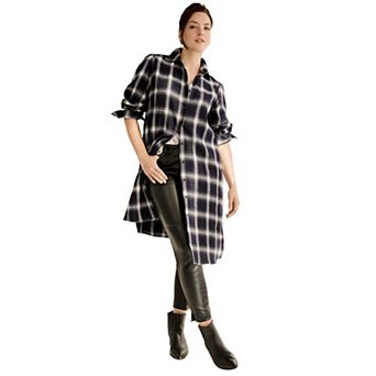 ellos Plus Size Flannel Button-Front Mega Tunic