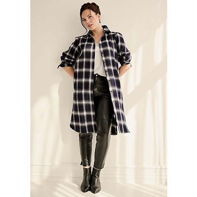 ellos Plus Size Flannel Button-Front Mega Tunic