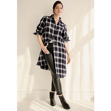 ellos Plus Size Flannel Button-Front Mega Tunic