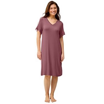 ellos Plus Size V-Neck Lace Trim Nightgown