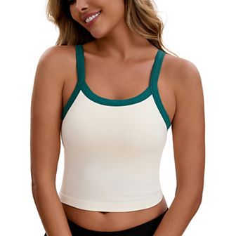 Women's Spaghetti Strap Camisole Sleeveless Contrast Color Cropped Tank Top