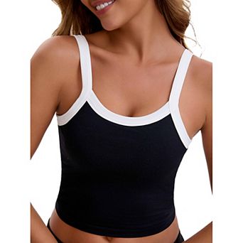 Women's Spaghetti Strap Camisole Sleeveless Contrast Color Cropped Tank Top