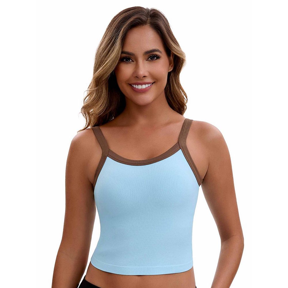 Istyle Can Women's Ribbed Spaghetti Strap Crop Top – Square Neck Stretch Fit Camisole (Mustard) main image 0