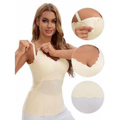 Women's Lace Nursing Tanks with Adjustable Straps Breastfeeding V Neck Built-In Bra Cami