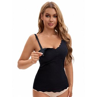 Women's Lace Nursing Tanks with Adjustable Straps Breastfeeding V Neck Built-In Bra Cami