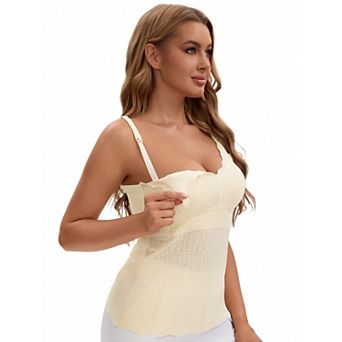 Women's Lace Nursing Tanks with Adjustable Straps Breastfeeding V Neck Built-In Bra Cami
