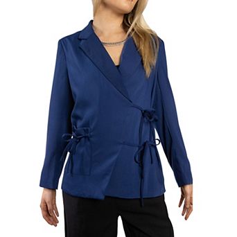 Jess by Meiko Women's Notched Lapel Double Tie Wrap Blazer