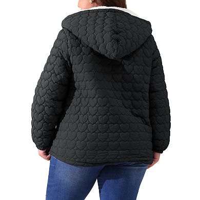 Plus Size Coat for Women Lightweight Puffer Jacket with Hood Pockets Quilted Padded Full Zip Coats