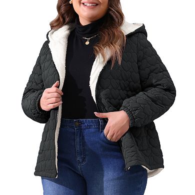 Plus Size Coat for Women Lightweight Puffer Jacket with Hood Pockets Quilted Padded Full Zip Coats