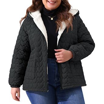 Plus Size Coat for Women Lightweight Puffer Jacket with Hood Pockets Quilted Padded Full Zip Coats