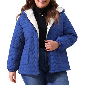 Plus Size Coat for Women Lightweight Puffer Jacket with Hood Pockets Quilted Padded Full Zip Coats