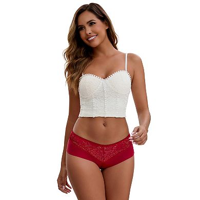 Women's Lace Ice Silk Boyshorts Panties Hollow Out Mid Rise Comfort Briefs Underwear