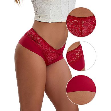 Women's Lace Ice Silk Boyshorts Panties Hollow Out Mid Rise Comfort Briefs Underwear