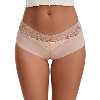 Women's Lace Ice Silk Boyshorts Panties Hollow Out Mid Rise Comfort Briefs Underwear