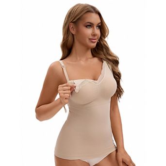 Women's Lace V Neck Pregnancy Cami with Built-In Bra Maternity Nursing Tank Top for Breastfeeding