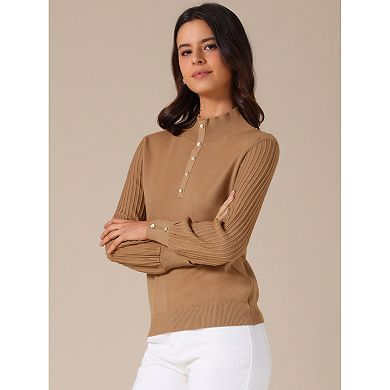Women's Casual Turtleneck Long Sleeve Buttons Trendy Fall Winter Basic Blouse Sweater