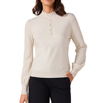 Women's Casual Turtleneck Long Sleeve Buttons Trendy Fall Winter Basic Blouse Sweater